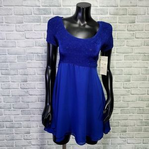 Vintage 90s La Belle‎ Size 5 Blue Sparkle Babydoll Tie Back Cocktail Formal Mini